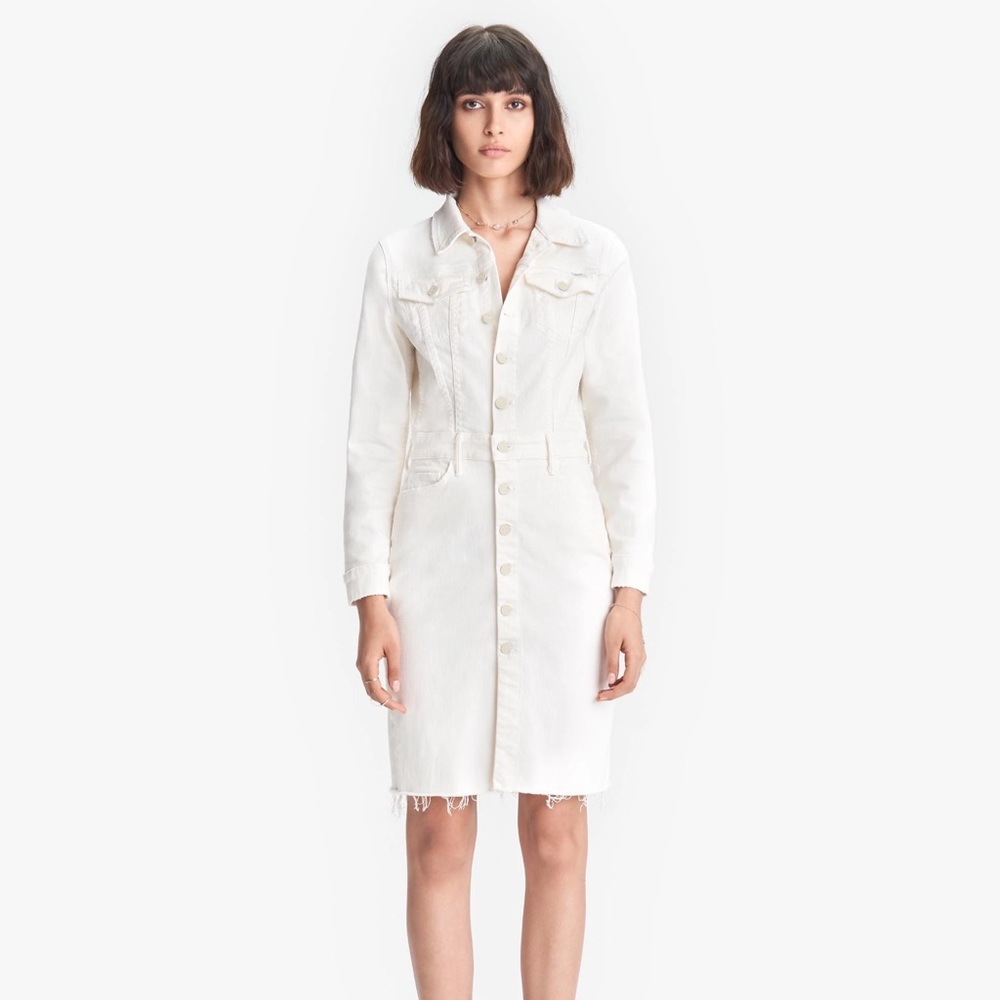 MOTHER The Cover Up Knee Fray Denim Dress